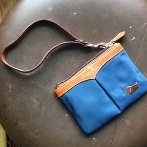 Dooney & Bourke Blue Wristlet with Brown Leather Trim